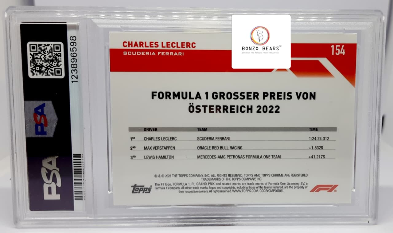 Charles Leclerc 2024 Topps Chrome Aqua Sapphire Formula 1 F1   64 /99 #154 PSA 8 Mint | Bonzo Bears