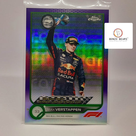 Max Verstappen Purple Green Short Print  2022 Topps Chrome Formula 1 F1 United States Grand Prix#167