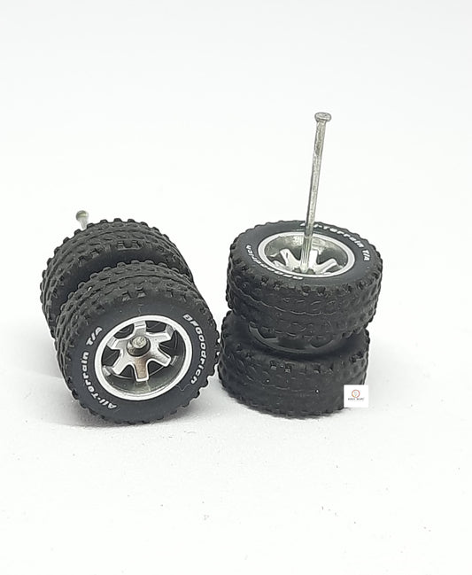 4X4 BFGoodrich All-Terrain Rubber Tyres 14mm 6 Spoked Silver rim  for 1/64 SUV Compatible