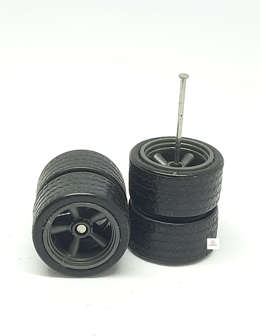 14 mm dia  5spoke , Black Rim Rubber Tyres| 1/64 Hot wheels Tyes
