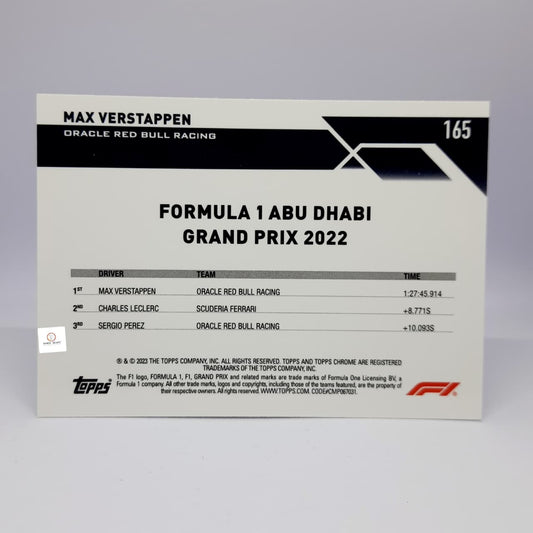 2023 Topps Chrome F1 Max Verstappen Red Bull #165 (Abu Dhabi Grand Prix in 2022) Base card