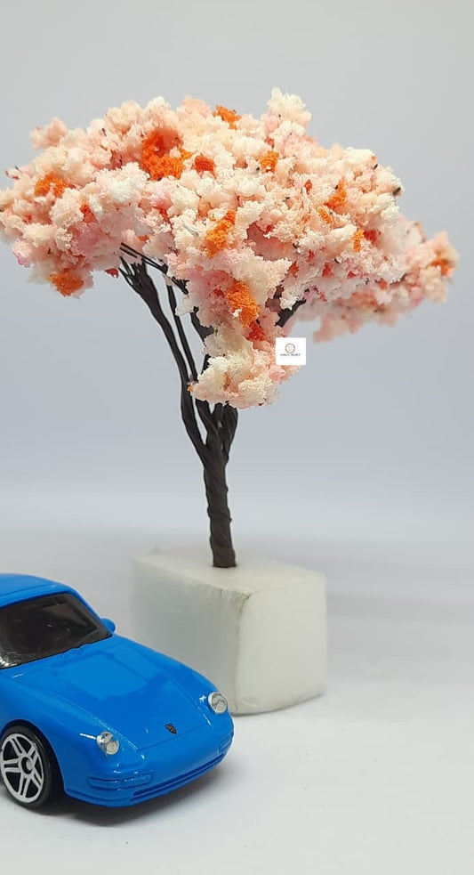 Miniature Artificial Cherry Blossom Tree Pink (8cm) - Diorama Accessory (Car and Figure not included)