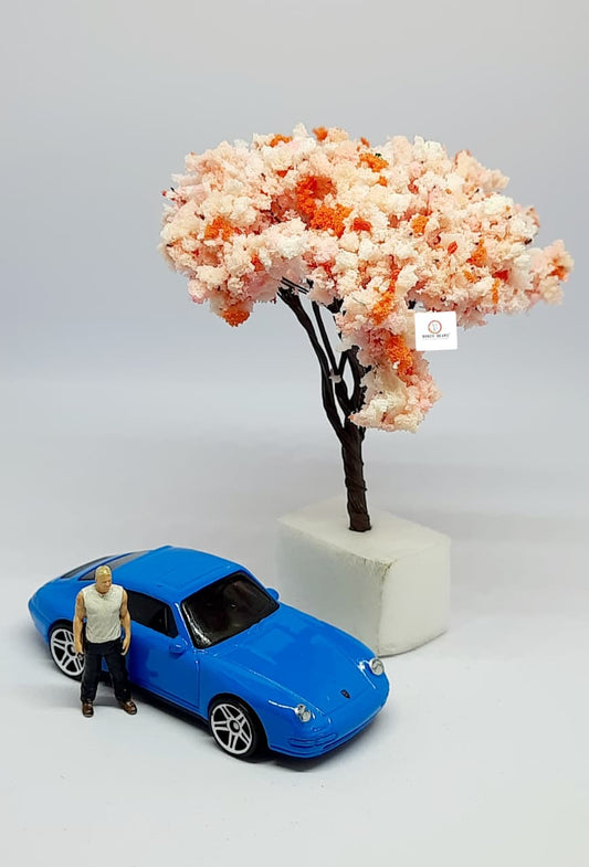 Miniature Artificial Cherry Blossom Tree Pink (8cm) - Diorama Accessory (Car and Figure not included)