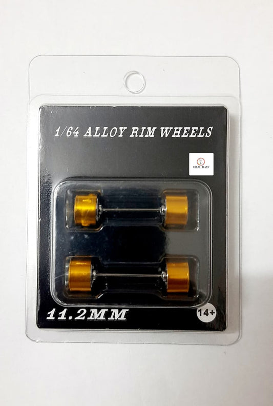 Alloy Wheels Gold Rim/Chrome  11.2mm/28mm  for 1/64 Car with extra set of Axles (28mm)