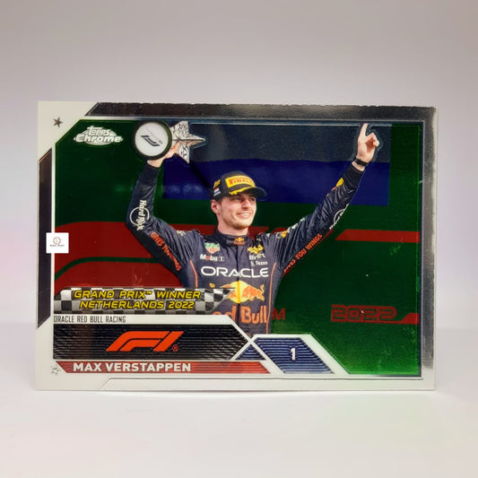 2022 Topps Chrome Formula 1 – Max Verstappen #158 Dutch Grand Prix Flag (Green & Orange) Base Card | Bonzo Bears