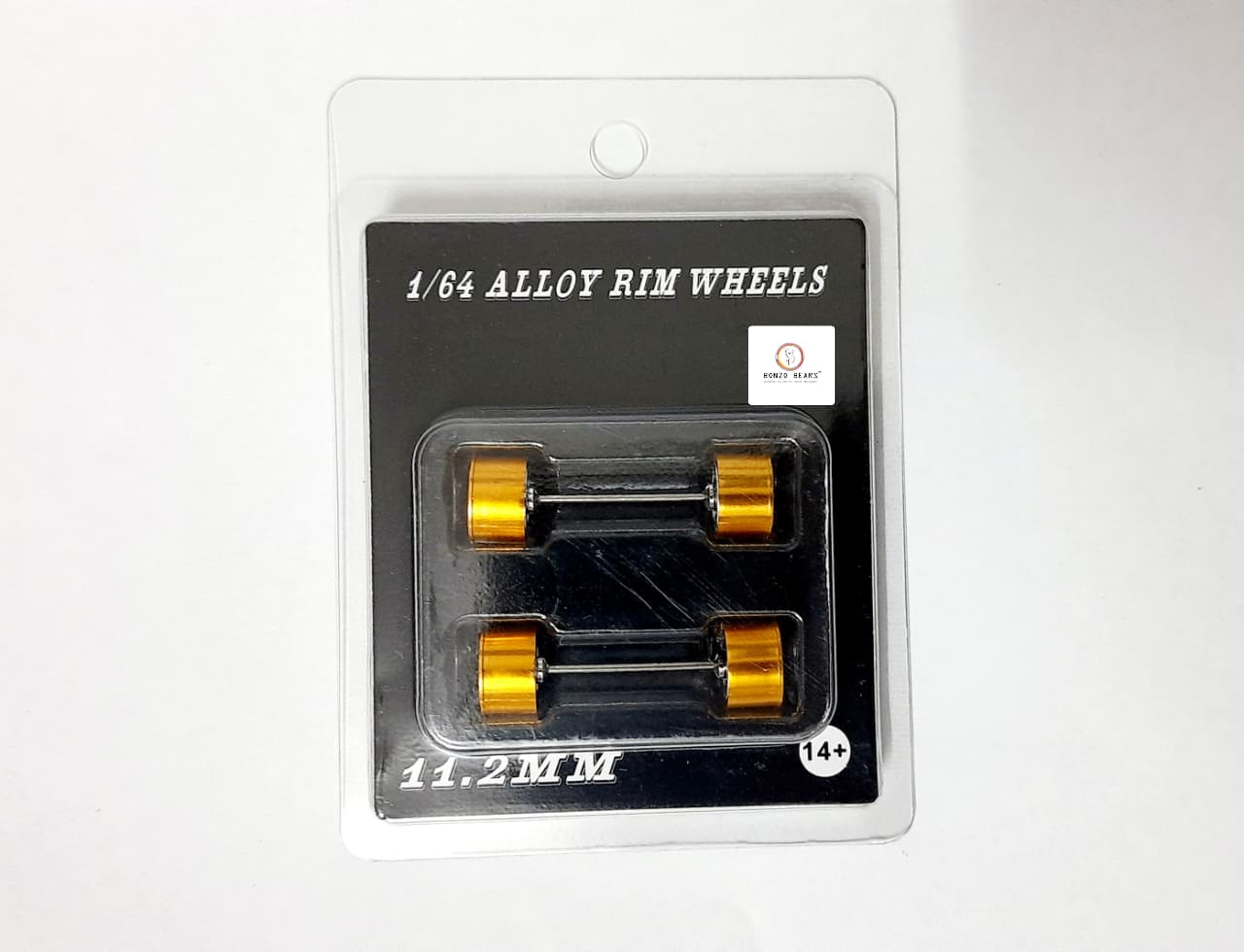 Alloy Wheels Gold Rim/Chrome 5 spoke 11.2mm/28mm  for 1/64 Car with extra set of Axles (28mm)