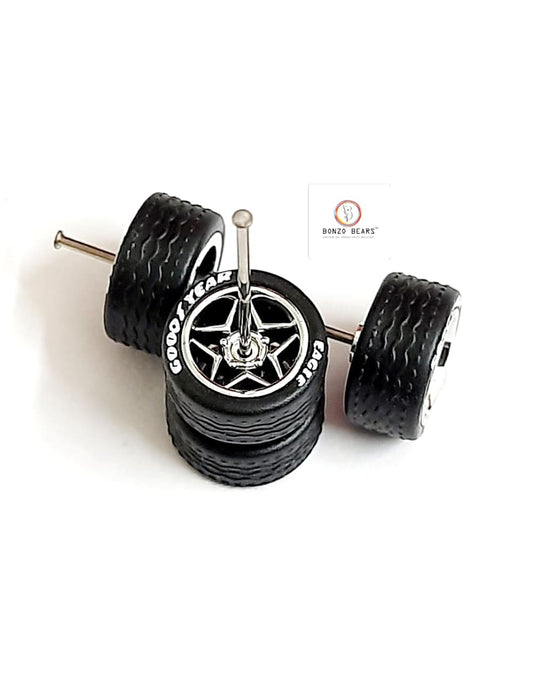 Rubber Tyre - 10mm Silver Rim Star with Goodyear Eagle, 28mm Axle Cv2