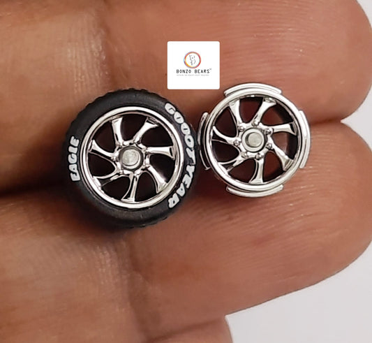 Rubber Tyre - 10mm Silver Rim 7 Spoke with Goodyear Eagle, 28mm Axle Cv2