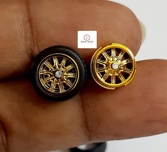 Rubber Tyre - 10mm Gold Rim 10 Spoke, 28mm Axle Cv3