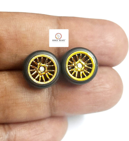 Rubber Tyre - 10mm Gold Rim Multi Spoke, 28mm Axle Cv3