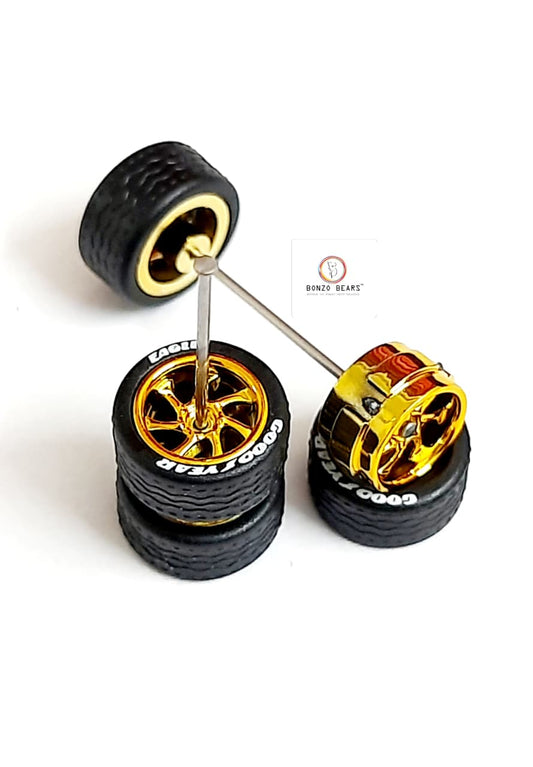 Rubber Tyre - 10mm Gold Rim 7 Spoke with Goodyear Eagle, 28mm Axle Cv2