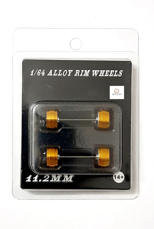 Alloy Wheels with Brake Disc  Gold Rim/Chrome Star 5 Spoke 11.2mm/28mm for 1/64 Car with extra set of Axles (28mm)