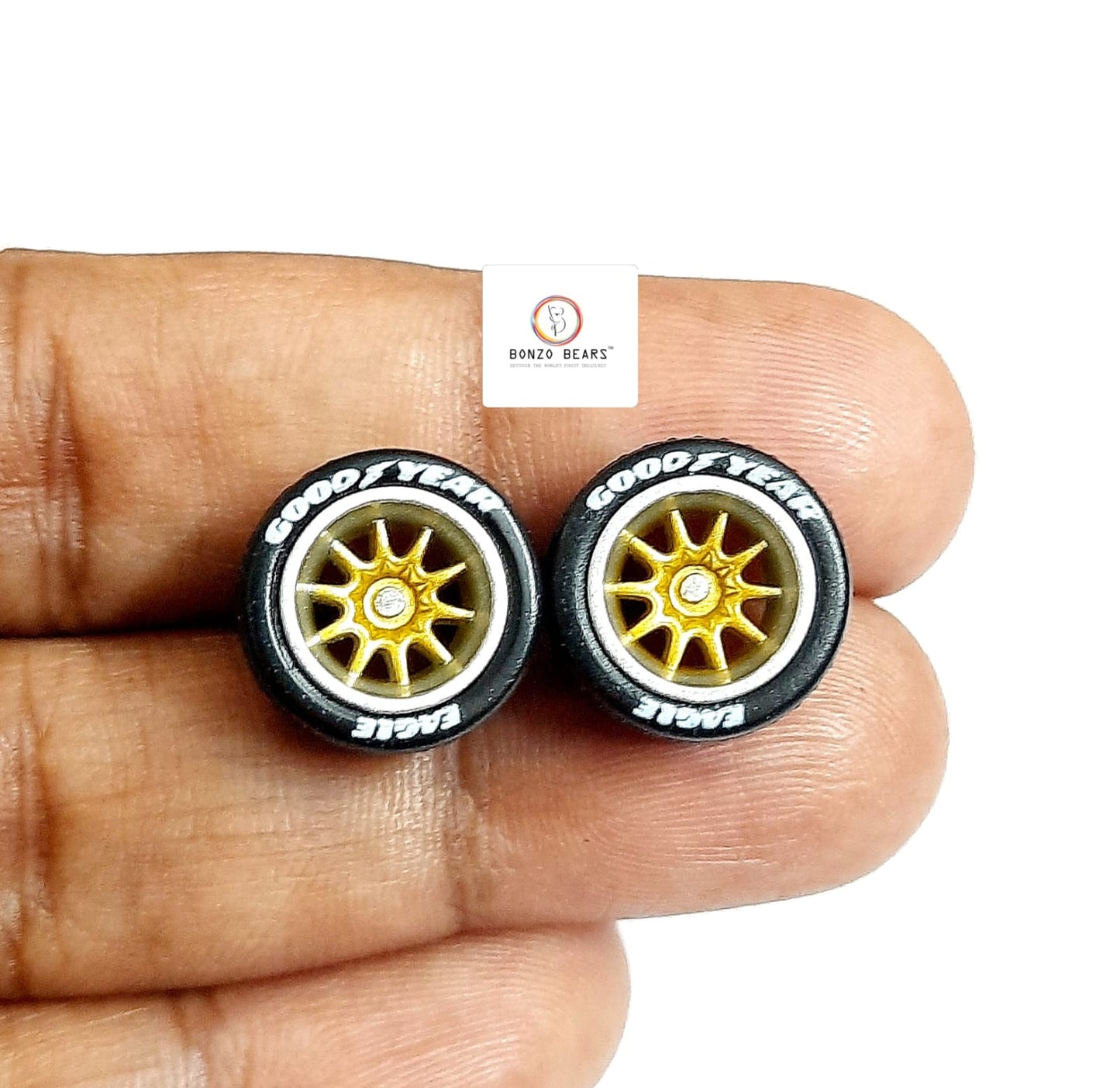 Rubber Tyre - 13mm Silver Line/Gold Multi Spoke with Goodyear Eagle - 28mm Axle, Cv4