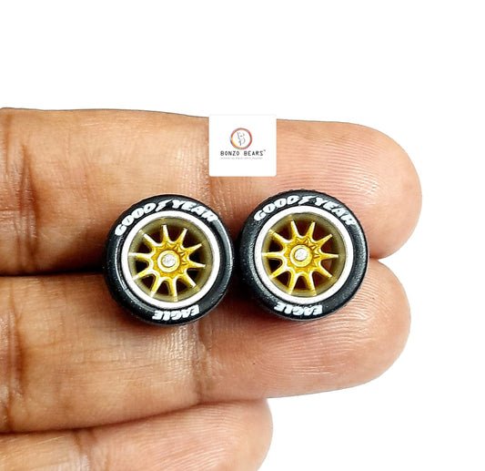 Rubber Tyre - 13mm Silver Line/Gold Multi Spoke with Goodyear Eagle - 28mm Axle, Cv4