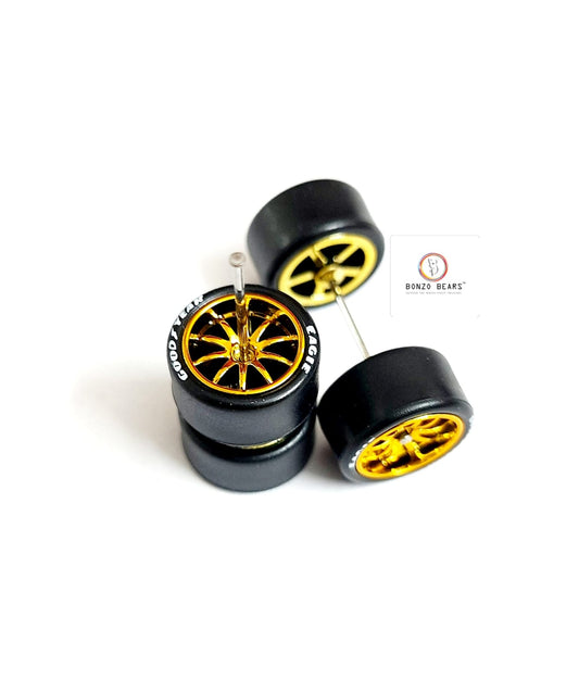 Rubber Tyre - 13mm Gold Rim Multi Spoke with Goodyear Eagle - 28mm Axle, Cv4