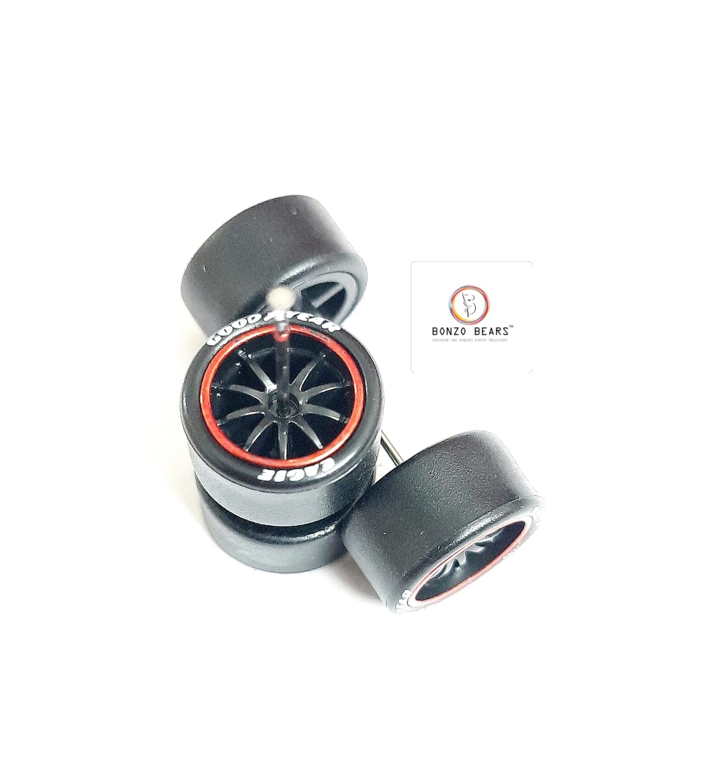 Rubber Tyre - 13mm Red Line Black Multi Spoke with Goodyear Eagle - 28mm Axle, Cv4