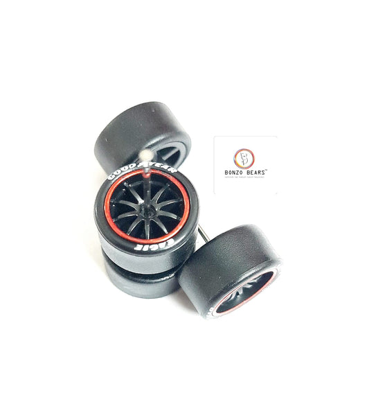 Rubber Tyre - 13mm Red Line Black Multi Spoke with Goodyear Eagle - 28mm Axle, Cv4