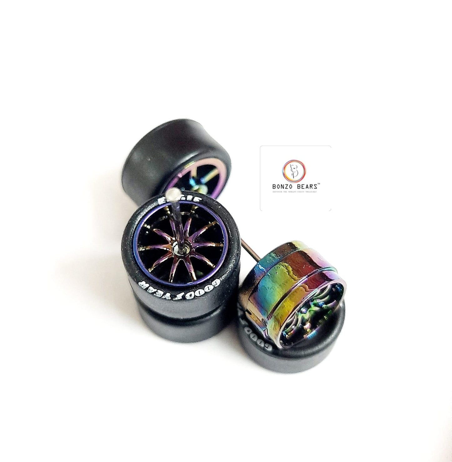 Rubber Tyre - 13mm 7 Colors Multi spokewith Goodyear Eagle - 28mm Axle, Cv4