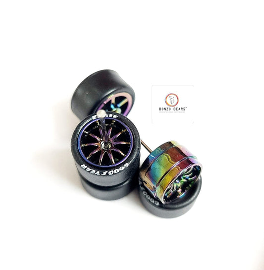 Rubber Tyre - 13mm 7 Colors Multi spokewith Goodyear Eagle - 28mm Axle, Cv4