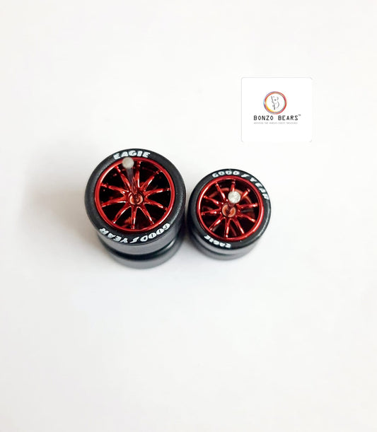 Rubber Tyre - 11mm & 13mm Red Rim Multispoke with Goodyear Eagle - 25mm Axle, Cv4