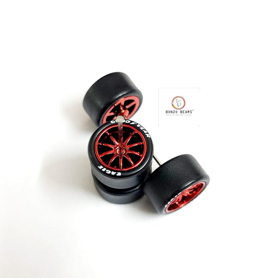 Rubber Tyre - 13mm Red Rim Multi spoke with Goodyear Eagle - 28mm Axle, Cv4