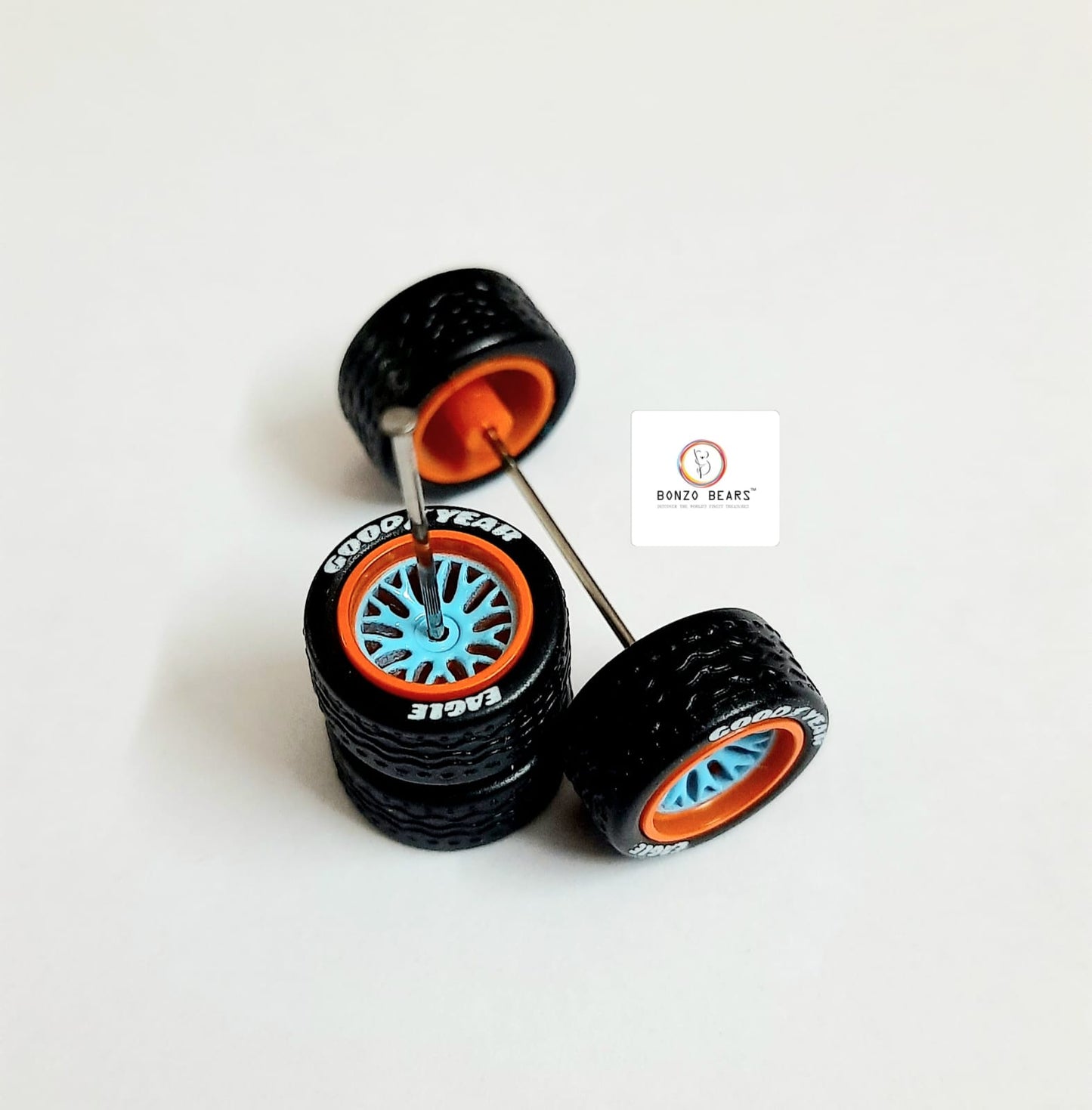 Rubber Tyre - 13mm Gulf Orange Rim Blue Y Spoke with Goodyear Eagle - 28mm Axle, Cv4