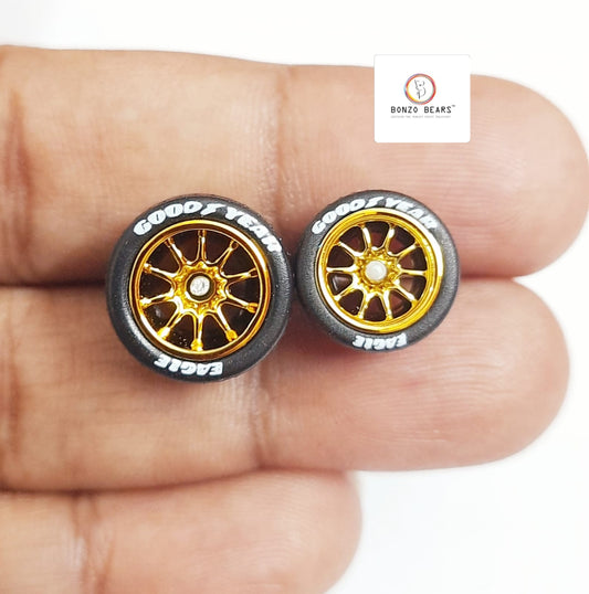 Rubber Tyre - 11mm & 13mm Gold Rim Multispoke with Goodyear Eagle - 28mm Axle, Cv4