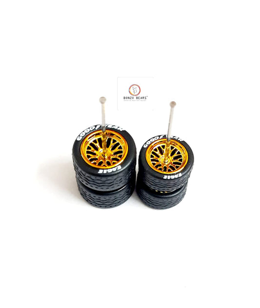Rubber Tyre - 11mm & 13mm Gold Rim Y Multi Spoke with Goodyear Eagle - 28mm Axle, Cv4