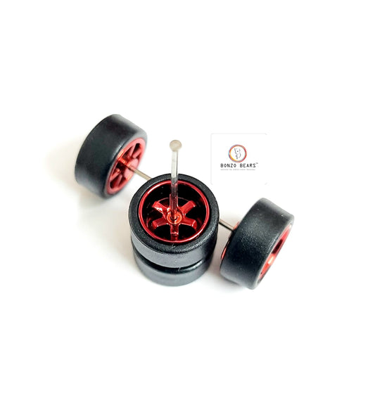 Rubber Tyre - 10mm Red Rim 6 Spoke - 28mm Axle, Cv5