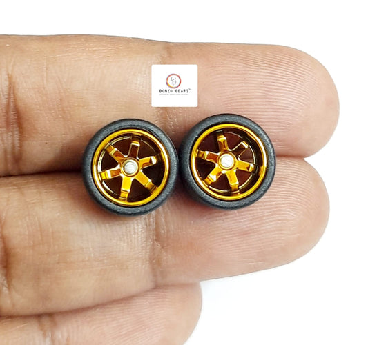 Rubber Tyre - 10mm Gold Rim 6 Spoke - 28mm Axle, Cv5