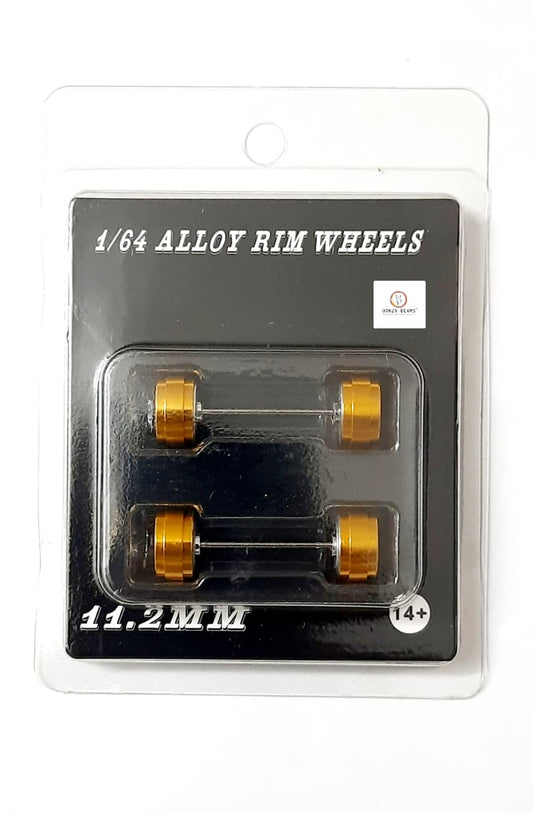 Alloy Wheels with Brake Disc  -Gold Rim/Chrome 6 Spoke 11.2mm/28mm Alloy Wheels with Break Disc for 1/64 Car with extra set of Axles (28mm)