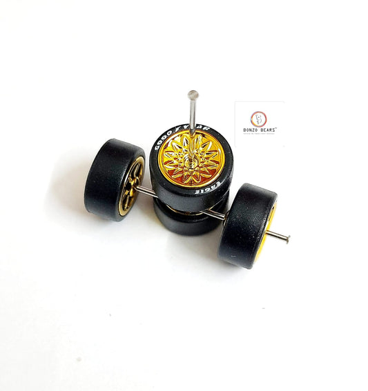 Rubber Tyre - 10mm Gold Flower Rim with Goodyear Eagle - 28mm Axle, Cv5