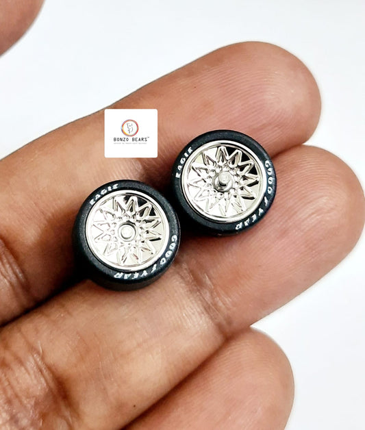 Rubber Tyre - 10mm Silver Flower Rim with Goodyear Eagle - 28mm Axle, Cv5