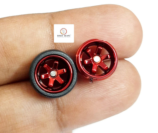 Rubber Tyre - 10mm Red Rim 6 Spoke - 28mm Axle, Cv5