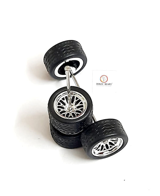 Rubber Tyre - 10mm Silver Rim Y Multispoke - 28mm Axle, Cv6