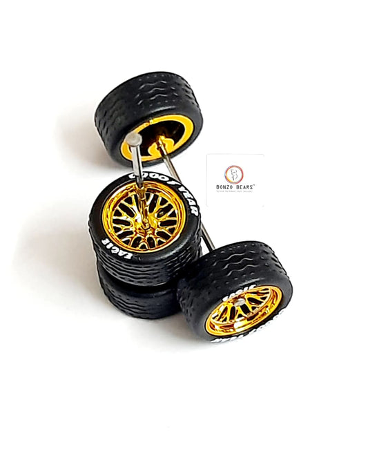 Rubber Tyre - 10mm Gold Rim Y Multispoke with Goodyear Eagle - 28mm Axle, Cv6