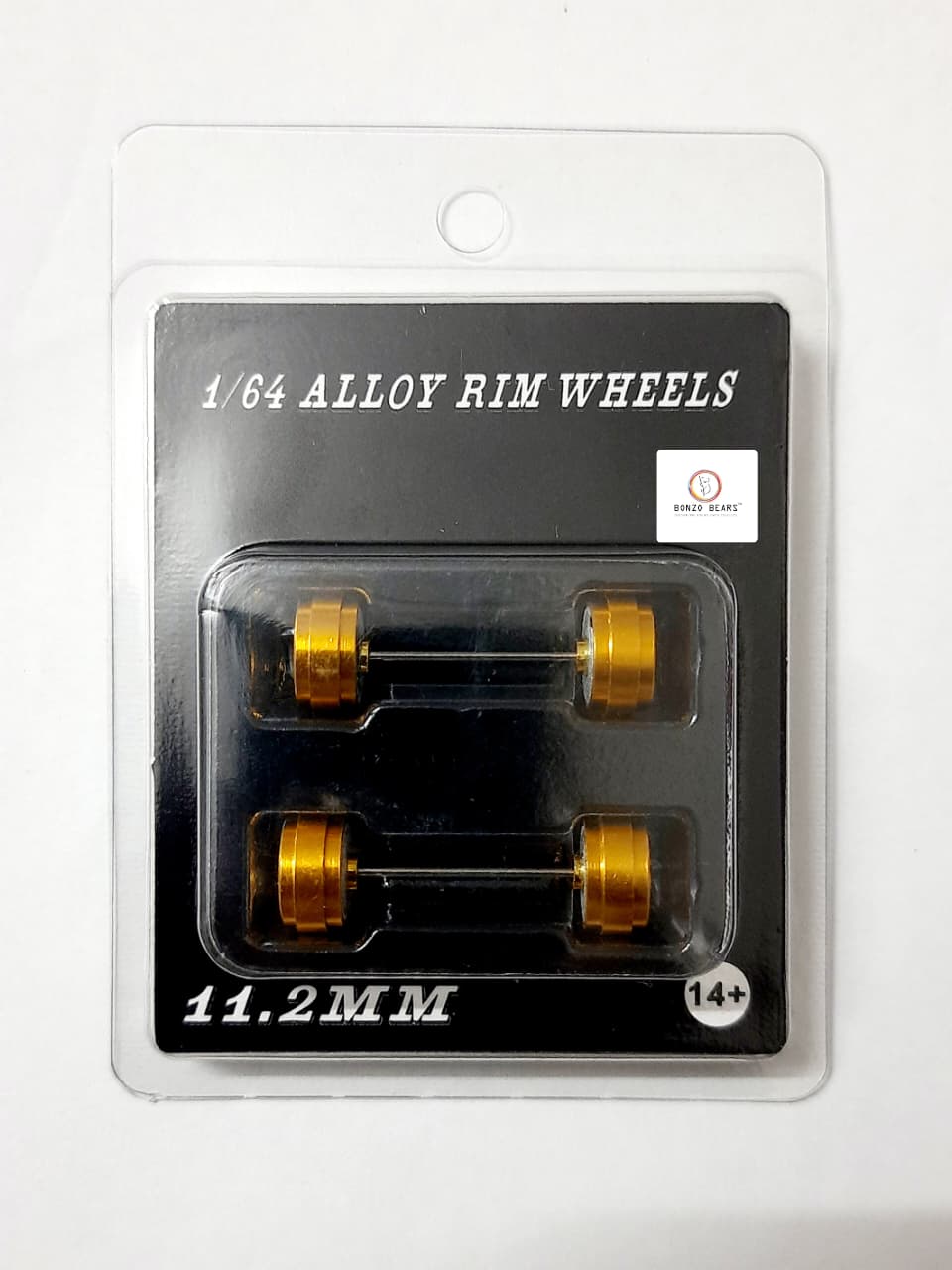 Alloy Wheels with Brake Disc - Gold Rim/Gold Chrome Star 5 Spoke 11.2mm/28mm for 1/64 Car with extra set of Axles (28mm)