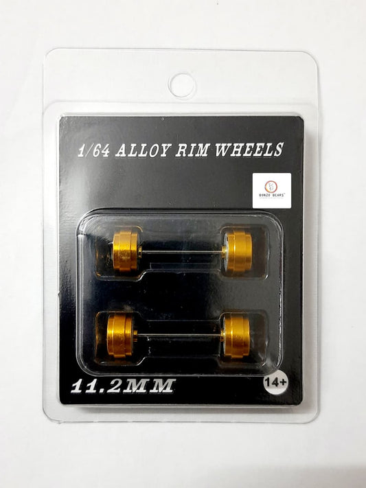 Alloy Wheels with Brake Disc - Gold Rim/Gold Chrome Star 5 Spoke 11.2mm/28mm for 1/64 Car with extra set of Axles (28mm)