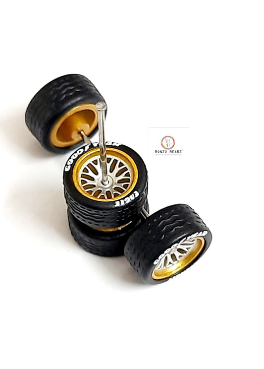 Rubber Tyre - 10mm Gold Rim/Silver Y Multispoke with Goodyear Eagle - 28mm Axle, Cv6