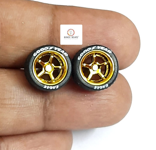 Rubber Tyre - 10mm Gold Rim 5 Spoke with Goodyear Eagle - 28mm Axle, Cv6