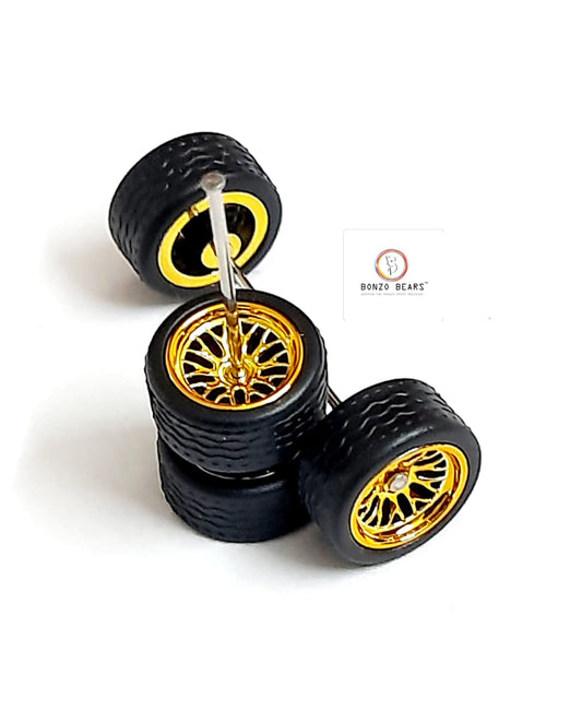 Rubber Tyre - 10mm Gold Y Multi Spoke - 28mm Axle, Cv6