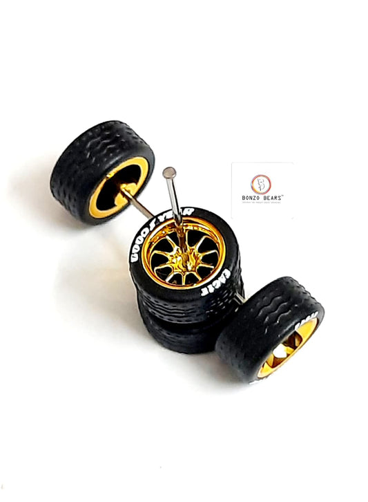 Rubber Tyre - 10mm Gold Rim Multispoke with Goodyear Eagle - 28mm Axle, Cv6