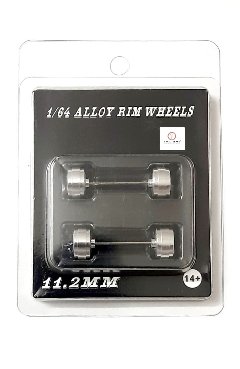 Alloy Wheels with Brake Disc Chrome Star 5 Spoke 11.2mm/28mm  for 1/64 Car with extra set of Axles (28mm)