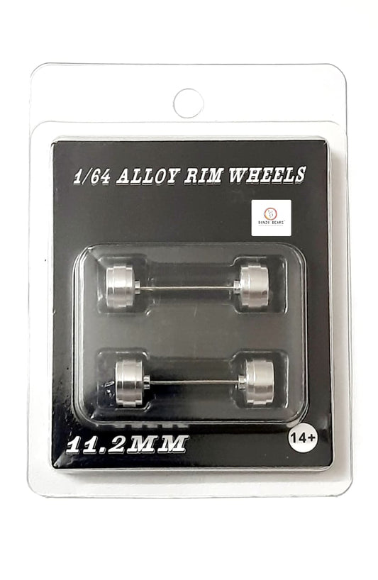 Alloy Wheels with Brake Disc Chrome Star 5 Spoke 11.2mm/28mm  for 1/64 Car with extra set of Axles (28mm)