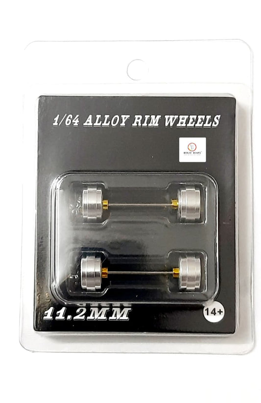 Alloy Wheels with Brake DiscSilver Chrome Rim/Gold 6 Spoke 11.2mm/28mm  for 1/64 Car with extra set of Axles (28mm)