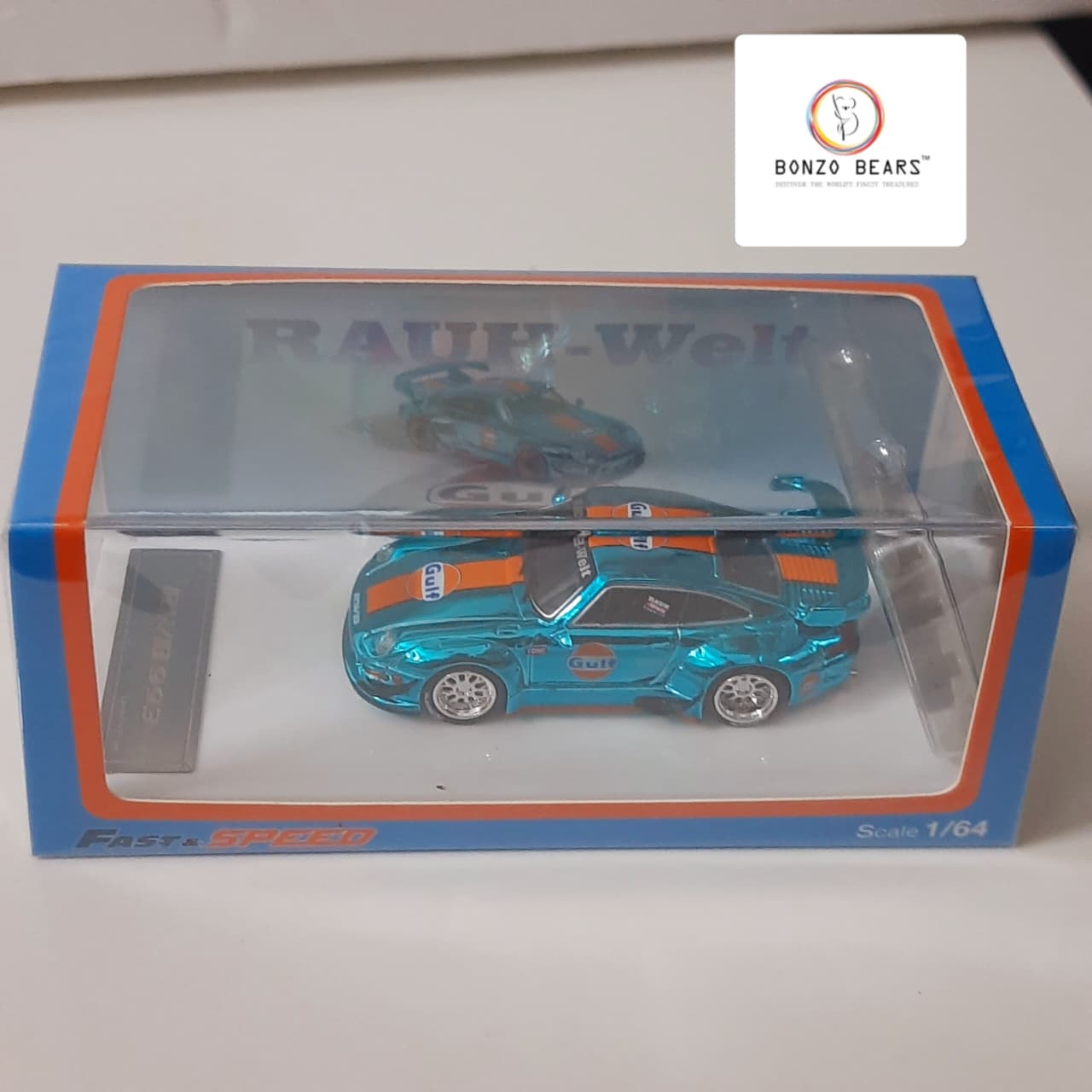 Porsche RWB 993 GT Chrome Gulf  Fast & Speed ( Sealed mint Box)  | Bonzo Bears
