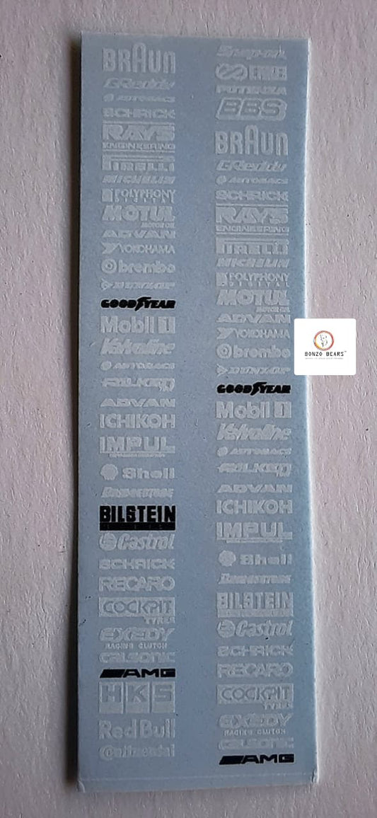 Muti Logo(White) Water Slide Decal 1/64 cars - Hotwheels , Tomica , Minigt & Majorette