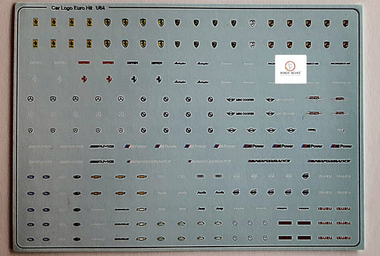 Ferrari, Porsche, Lamborghini , BMW , Chevy mecedes Car Logo Water Slide Decal for  1/64 cars - Hotwheels , Tomica , Minigt & Majorette