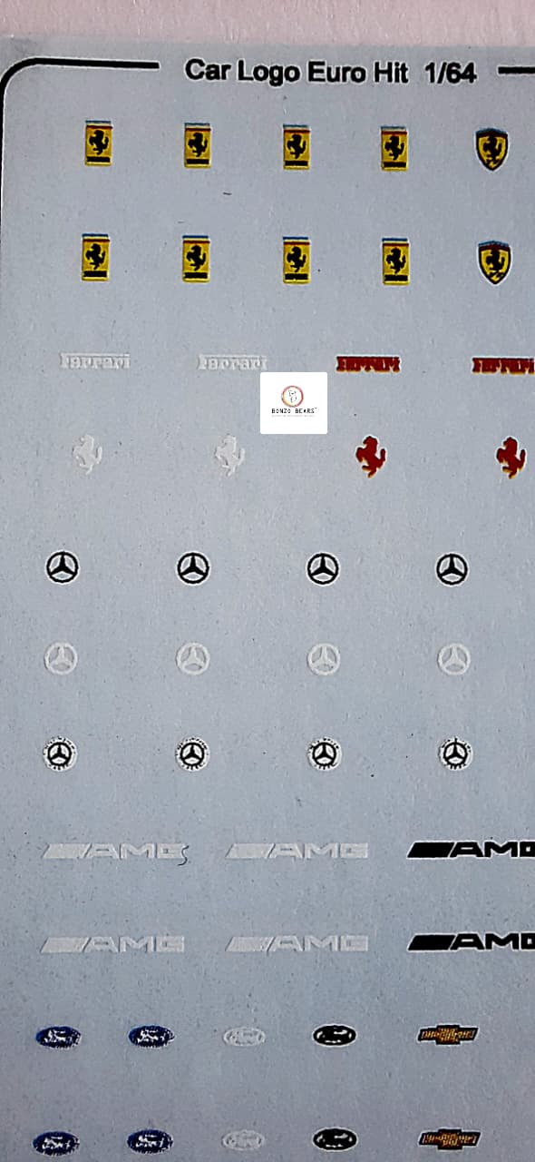 Ferrari, Porsche, Lamborghini , BMW , Chevy mecedes Car Logo Water Slide Decal for  1/64 cars - Hotwheels , Tomica , Minigt & Majorette
