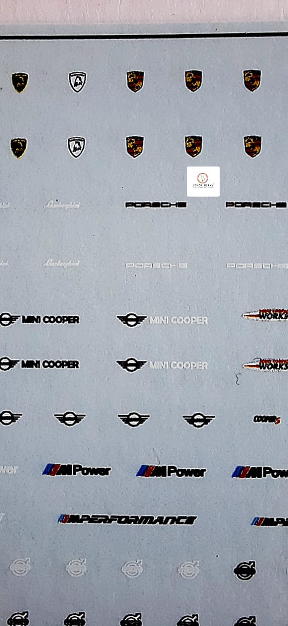 Ferrari, Porsche, Lamborghini , BMW , Chevy mecedes Car Logo Water Slide Decal for  1/64 cars - Hotwheels , Tomica , Minigt & Majorette
